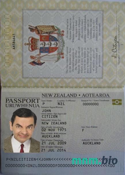 Paszport Nowej Zelandii (2005-2009) przykład w formacie PSD